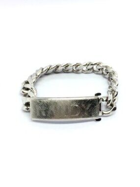 VINTAGE ID BRACELET Slver Tone Curb Chain Randy Name Plate 8 Inch Mens
